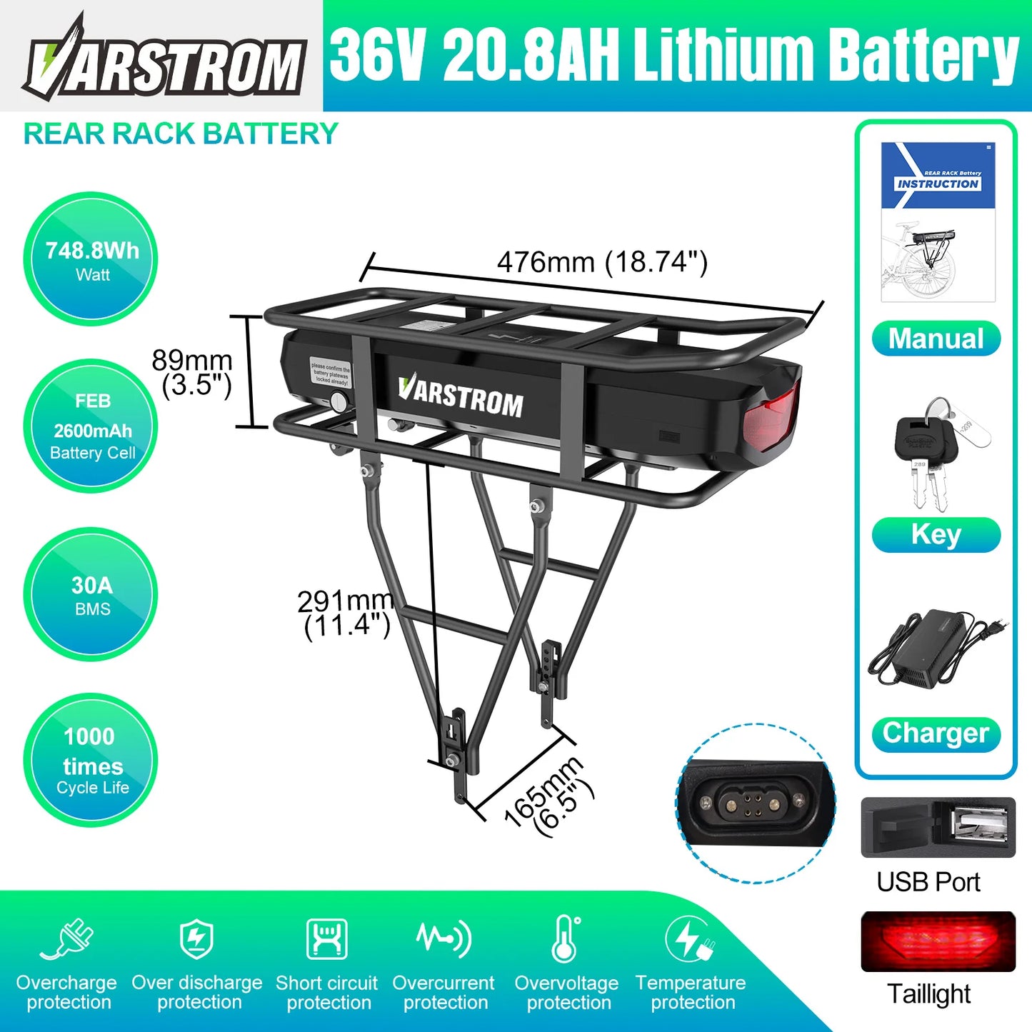 Varstrom 750W Mid Motor Kit Torque Sensor Drive VSM01 48V 36V eBike Engine Electric Bicycle Conversion Kit with 13 24Ah Battery