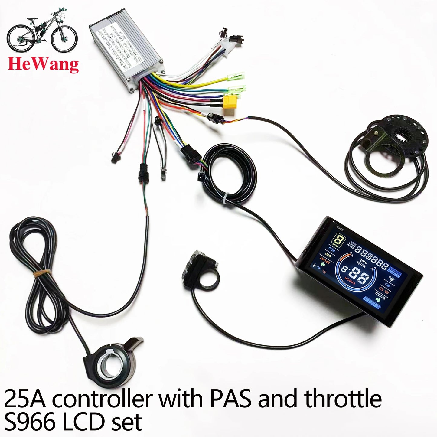 E-bike 25A/30A Brushless Motor Controller 24V 36V 48V 350W-1000W and S966/ SW900 LCD With PAS Throttle Kit for E-Scooter rapir