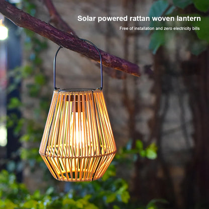 Rattan Solar Lantern IP65 Waterproof Hanging/Standing Outside Big Rattan Solar Light with Handle for Yard Garden Home Decoration