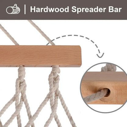 Hammocks Traditional Rope Double Hammock with Hardwood Spreader Bar and Carrying Bag, 450 lbs Capacity, Natural