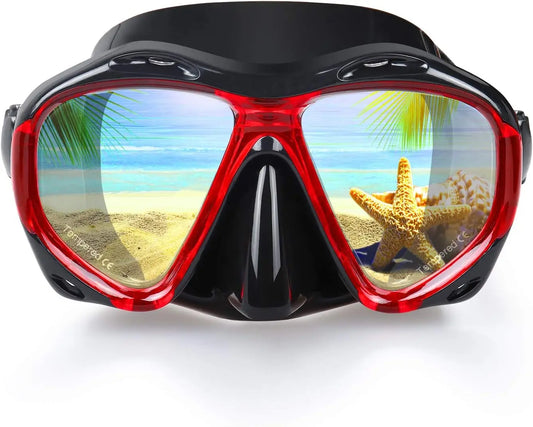Panoramic HD Snorkel Mask, Anti-Fog Scuba Goggles with Tempered Glass and Nose Cover for Diving and Swimming
