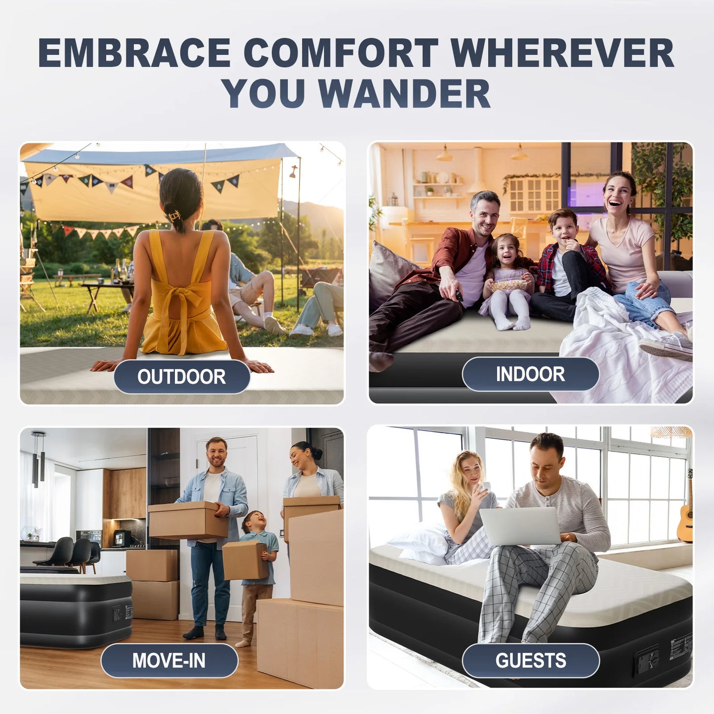 Twin Air Mattress with Built-In Pump, 18in Foam Topper Blow up Mattress, Quick Inflation/Deflation Inflatable Mattress