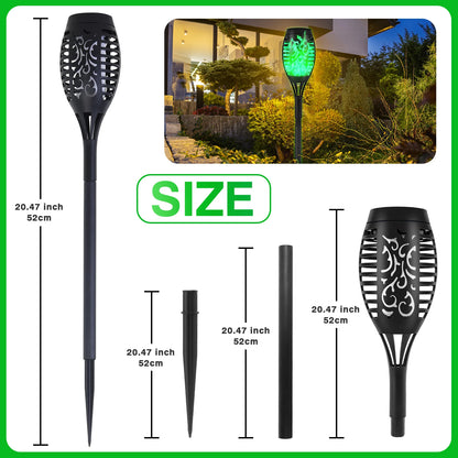 Green Solar Flame Light Outdoor with Flickering Flame Waterproof Lawn Ground Inserted Landscape for Garden Decorations Yard Pati