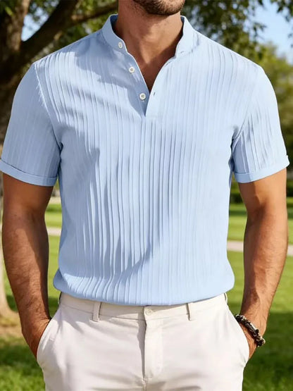 2026 Summer New Men's quick-drying Shirts Striped Jacquard Shirt Breathable Casual Comfortable Stylish Casual Short-Sleeved Top