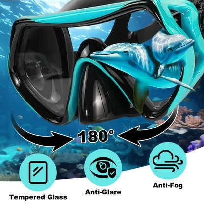 2026 New Scuba Diving Mask Snorkel Set For Adults Tempered Glass Professional Panoramic Snorkeling Gear Swimming Training