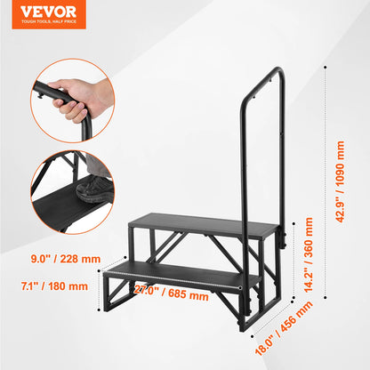 SucceBuy RV Steps 2-Step RV Stairs 440 LBS Load Capacity Thickened Carbon Steel With Handrail Non-Slip Steps for Safe Entry Exit