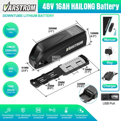 Varstrom 750W Mid Motor Kit Torque Sensor Drive VSM01 48V 36V eBike Engine Electric Bicycle Conversion Kit with 13 24Ah Battery