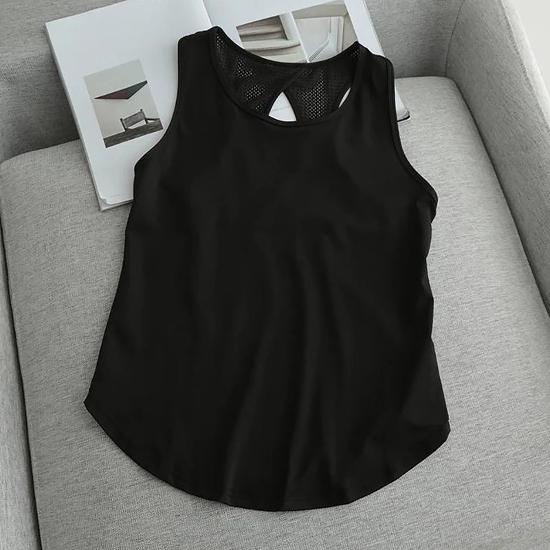 Summer Quick Dry Tank Top Thin Section Mesh Backless Loose Casual Versatile Camisole Yoga Sports T-Shirt Fitness Running Vest