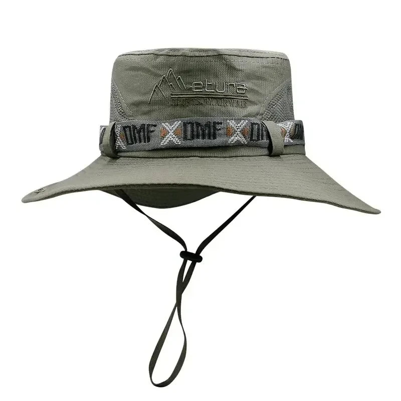 Outdoor hat Summer Men's Wide Brim Bucket Hat UV Protection Panama Style Mesh Fisherman Beach Sun Hat for Outdoor Hunting Hiking