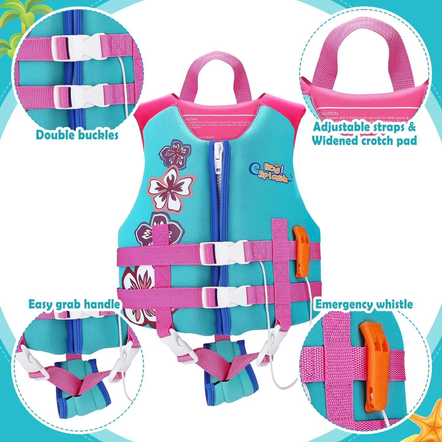 HeySplash Toddler Swim Vest Kids Floaties Swimming Jacket  Jumper Swimsuit with Adjustable Strap Float Puddle Vest for Child