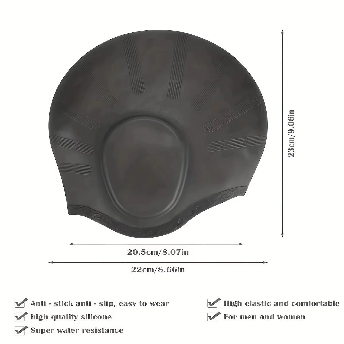 DIZETION Durable Silicone Swimming Cap with Ear Pockets for Adults and Teens - Protects Long Hair and Provides High Elasticity