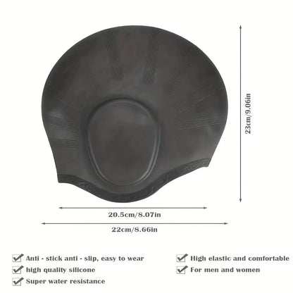 DIZETION Durable Silicone Swimming Cap with Ear Pockets for Adults and Teens - Protects Long Hair and Provides High Elasticity