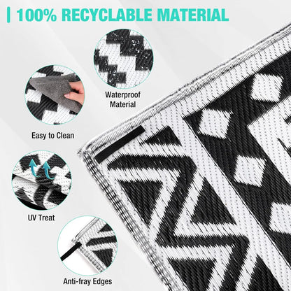 5'X8' Waterproof Outdoor Rug with LED Lights, Reversible Plastic Straw Mat for Patio, RV, Camping & Beach