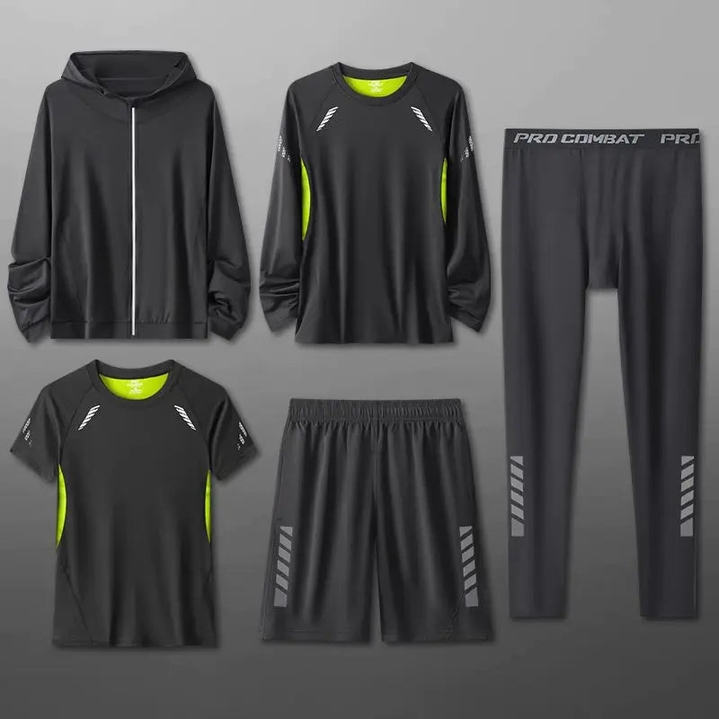 Quick Drying Sports Suits Four Piece Set for Men's Breathable Gym 5 PCS Clothes Tight Fitting Equipment Morning Running Sets