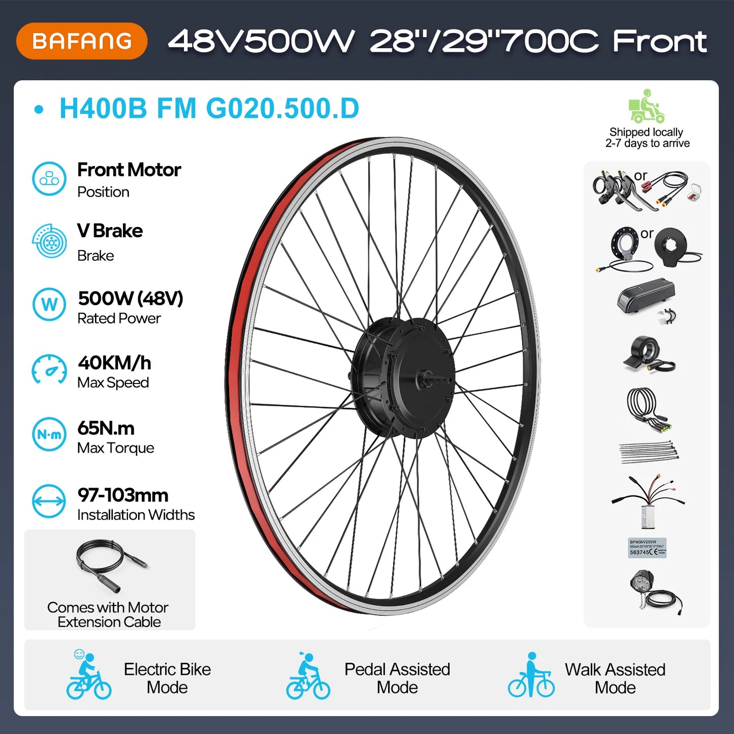 [US Direct ] Bafang 48V 500W 750w Wheel Hub Motor V-Brake Front & Rear Drive Electric Bicycle Conversion Kits 8fun eBike Engine