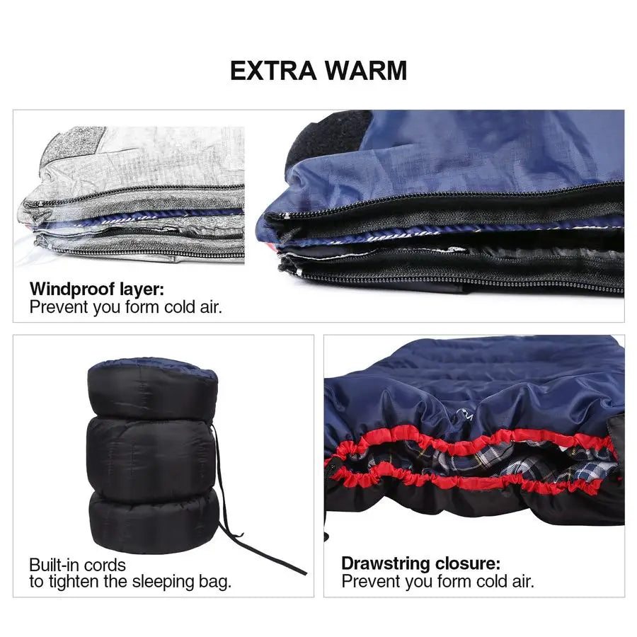 Cotton Flannel Sleeping Bag for Camping Backpacking, Adults Cold Weather Envelope Sleeping Bags with 2 3 4 6lbs Filling
