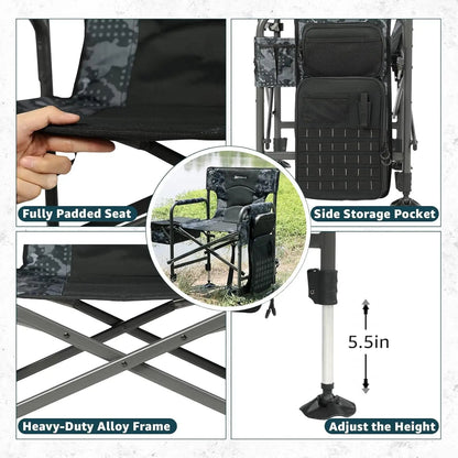 Folding Fishing Chair with Rod Holder, Adjustable Legs and Cooler Bag for Outdoor Camping, Ice Fishing, Patio