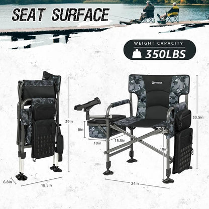 Folding Fishing Chair with Rod Holder, Adjustable Legs and Cooler Bag for Outdoor Camping, Ice Fishing, Patio