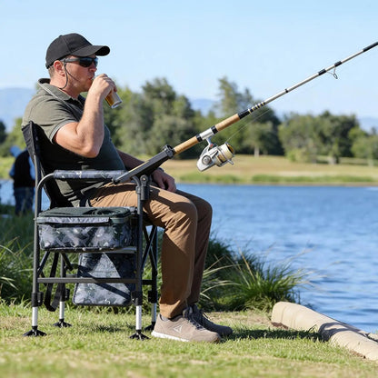 Folding Fishing Chair with Rod Holder, Adjustable Legs and Cooler Bag for Outdoor Camping, Ice Fishing, Patio