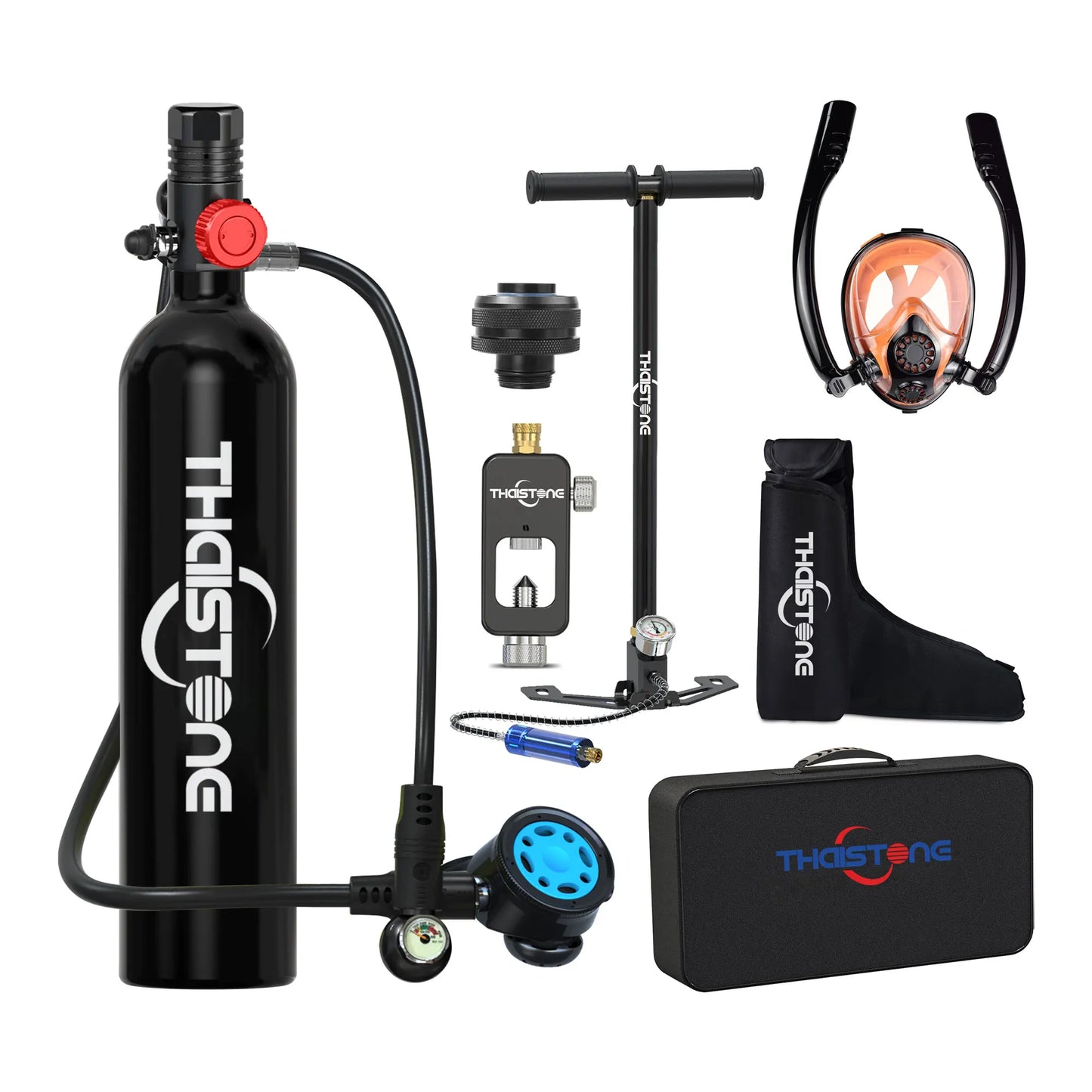 Thaistone 1L Diving Snorkeling Oxygen Cylinder Scuba Tank+Diving Mask+Scuba Adapter+Manual Air Pump