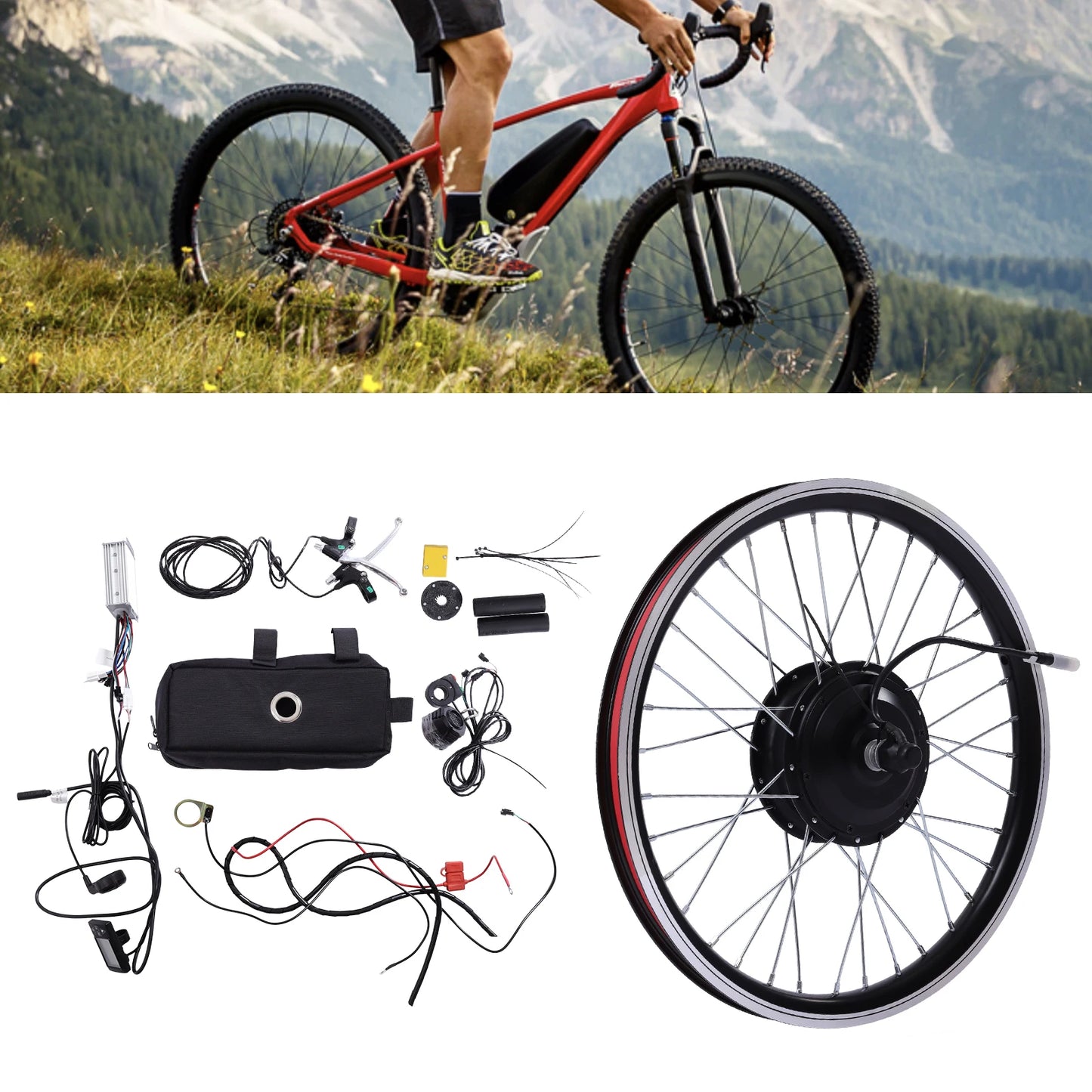 20Inch Electric Bicycle Kit 36V 350W W/ LCD Display Front Wheel Electric Bicycle Motor Hub Conversion Kit W/ Pedal Assist Sensor