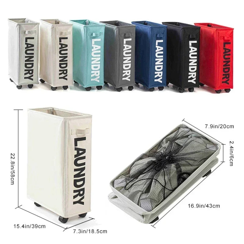 Laundry Basket with Wheels Large Capacity Yoga Mat Storage Basket Multifunctional Foldable Waterproof Dirty Clothes Storage Bag