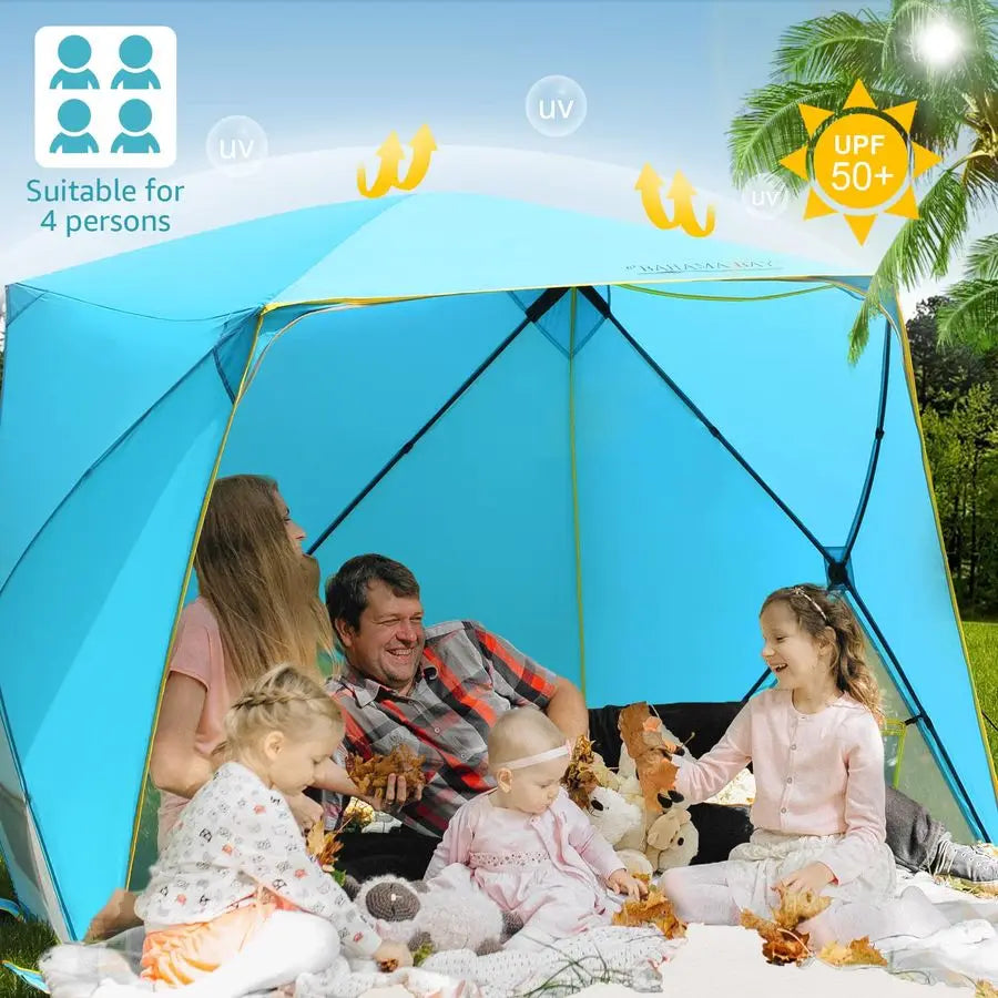 Pop Up Beach Tent, Portable Shade Sun Shelter UPF50 UV Protection for 4 Person Extendable Floor for Fishing Hiking Camping, Wate