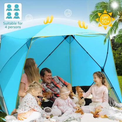 Pop Up Beach Tent, Portable Shade Sun Shelter UPF50 UV Protection for 4 Person Extendable Floor for Fishing Hiking Camping, Wate