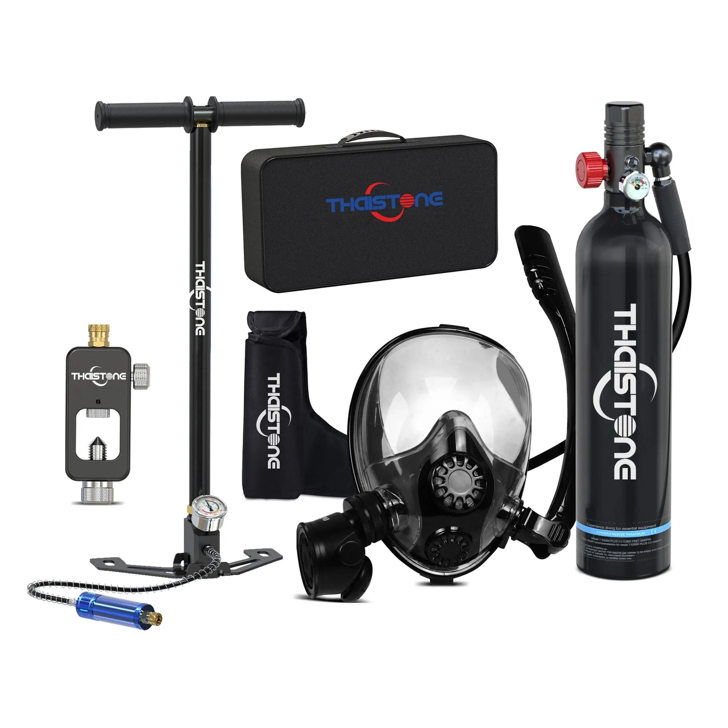 Thaistone 1L Diving Snorkeling Oxygen Cylinder Scuba Tank+Diving Mask+Scuba Adapter+Manual Air Pump