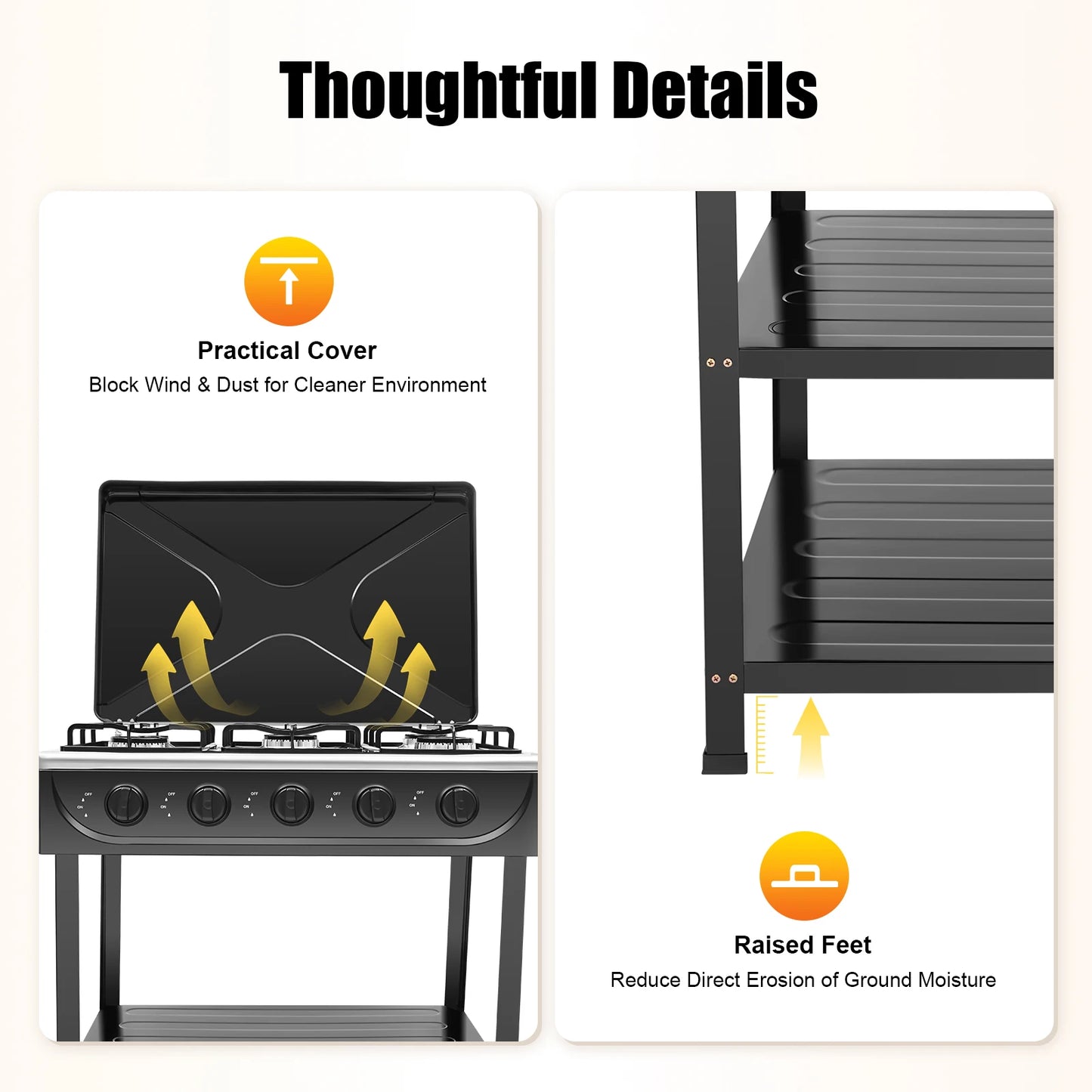 Natural Gas Stove with 5 Burners Outdoor 5-Burner Stove Portable Gas Stove Manual Ignition with 2 Placement Boards