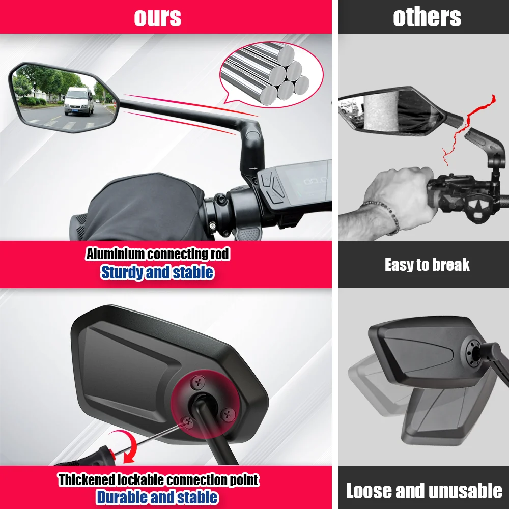 EasyDo Bike Mirror Electric Bike Handlebar Rearview Mirror with 360 Rotatable bike Extended Mirror Arm for Road Mountain Cycling