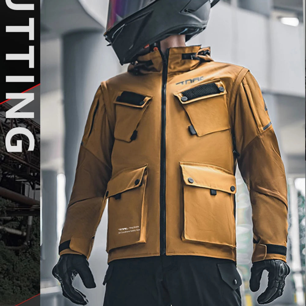 Browm Motorcycle Jacket Waterproof Motocross Armor Protector Moto Racing Jacket Motocross Chaqueta Fall Prevention Riding Cloth