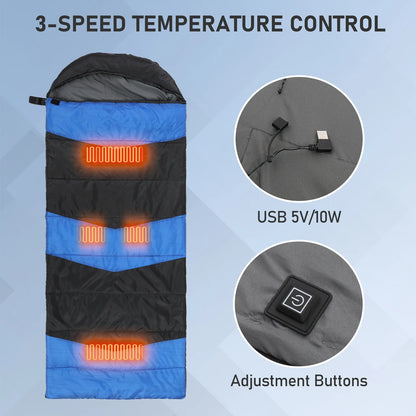 Lightweight USB Heated Sleeping Bag, Waterproof Compact Envelope for Backpacking & Hiking, Blue