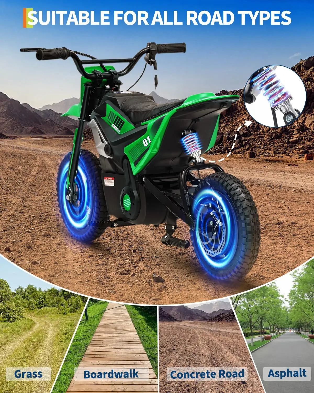24V Kids Electric Motorcycle, 350w High-Speed Ride-On E-bike With Wiggle Throttle & Hand Brake For Ages 8+