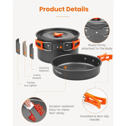 21Pcs Camping Cookware MKit or 2, Lightweight Camping Kitchen Pots and Pans Set, Portable Cooking entials or Backpacking, Hiking