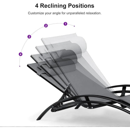Patio Chaise Lounge Set of 3 Outdoor Lounge Chair Beach Pool Sunbathing Lawn Lounger Recliner Chiar Outside Tanning Chairs