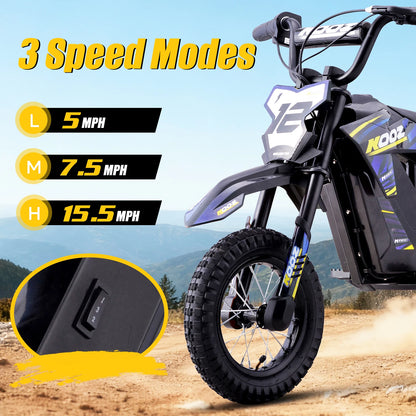 KOOZ HP122E 36V 300W Electric Dirt Bike  for Kids, 3 Speed Modes, Electric Motorcycle Up to 15.5 MPH & 11.8 Miles Long-Range.