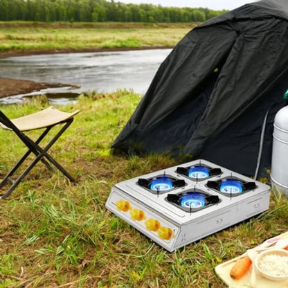 4 Burner Propane Gas Stove 40000 BTU Stainless Steel Cooktop with Enamel Pan Support Electronic Ignition for Camping Outdoor Co