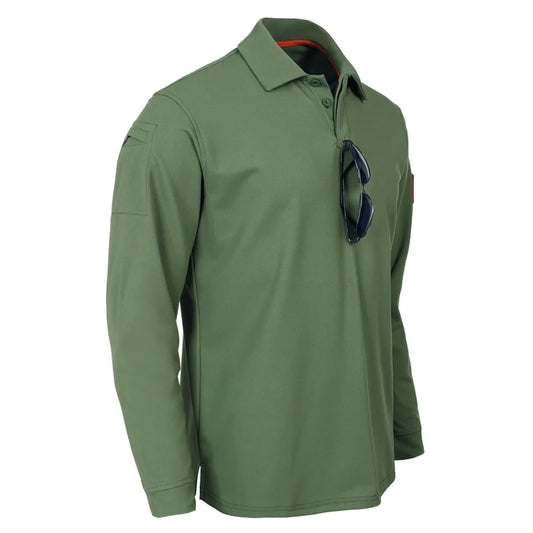 Mens Quick Dry Tactical Polo Shirt Summer Breatable Outdoor Training Top Embroidered Logo Turn-down Collar Long Sleeve Clothes