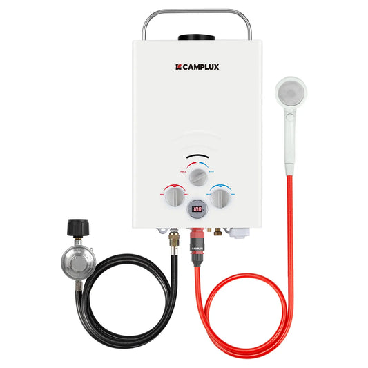 CAMPLUX Portable Water Heater, 1.58 GPM Tankless Propane Water Heater, 41,000 BTU Outdoor Water Heater for Camping, BW158, White