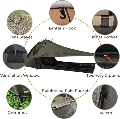 Ultralight One Person Tent with Rainfly, Easy Setup for 3-Season Camping Hiking Backpacking
