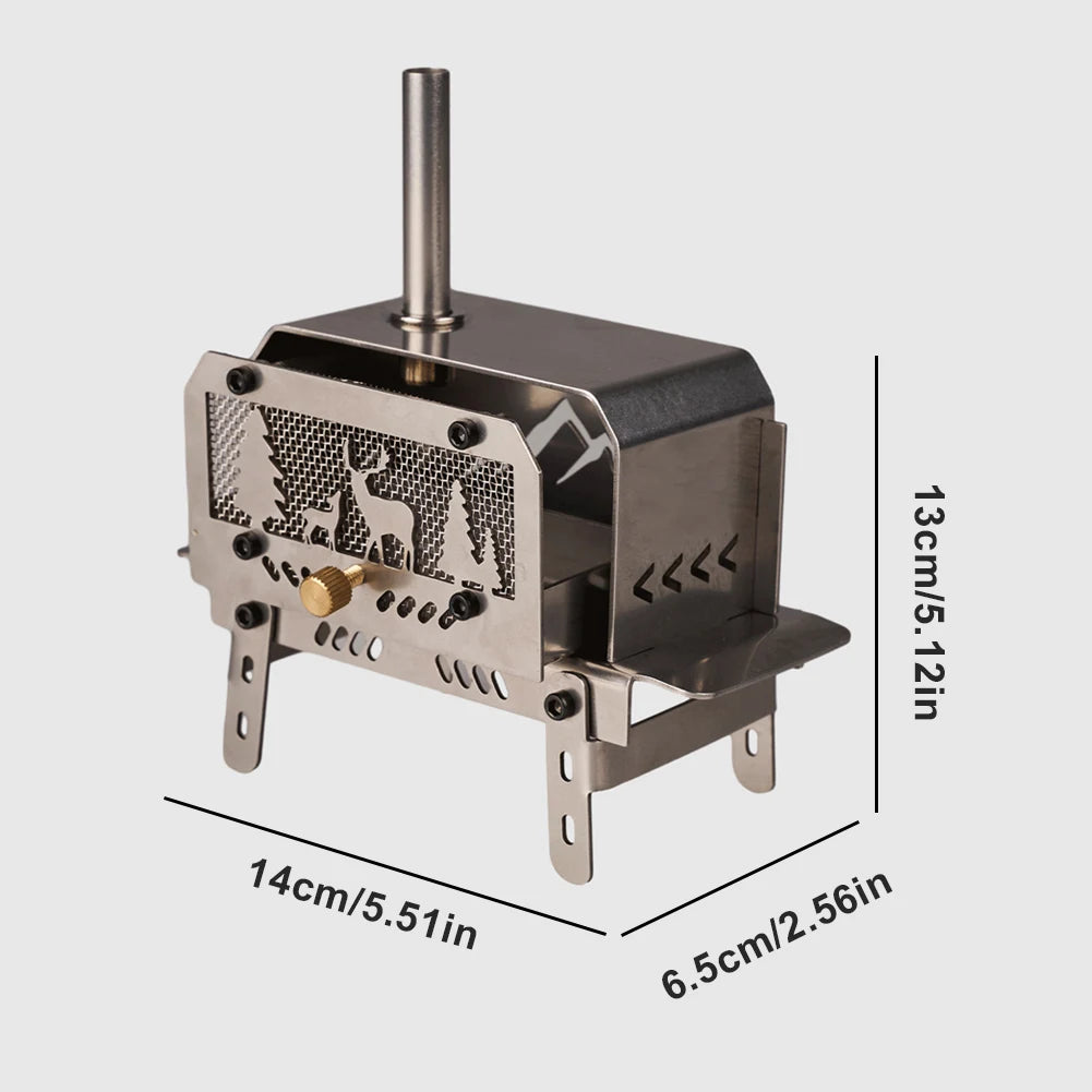 Mini Tent Stove with Chimney Outdoor Firewood Stove Stainless Steel Wood Burning Stove for Outdoor Cooking BBQ