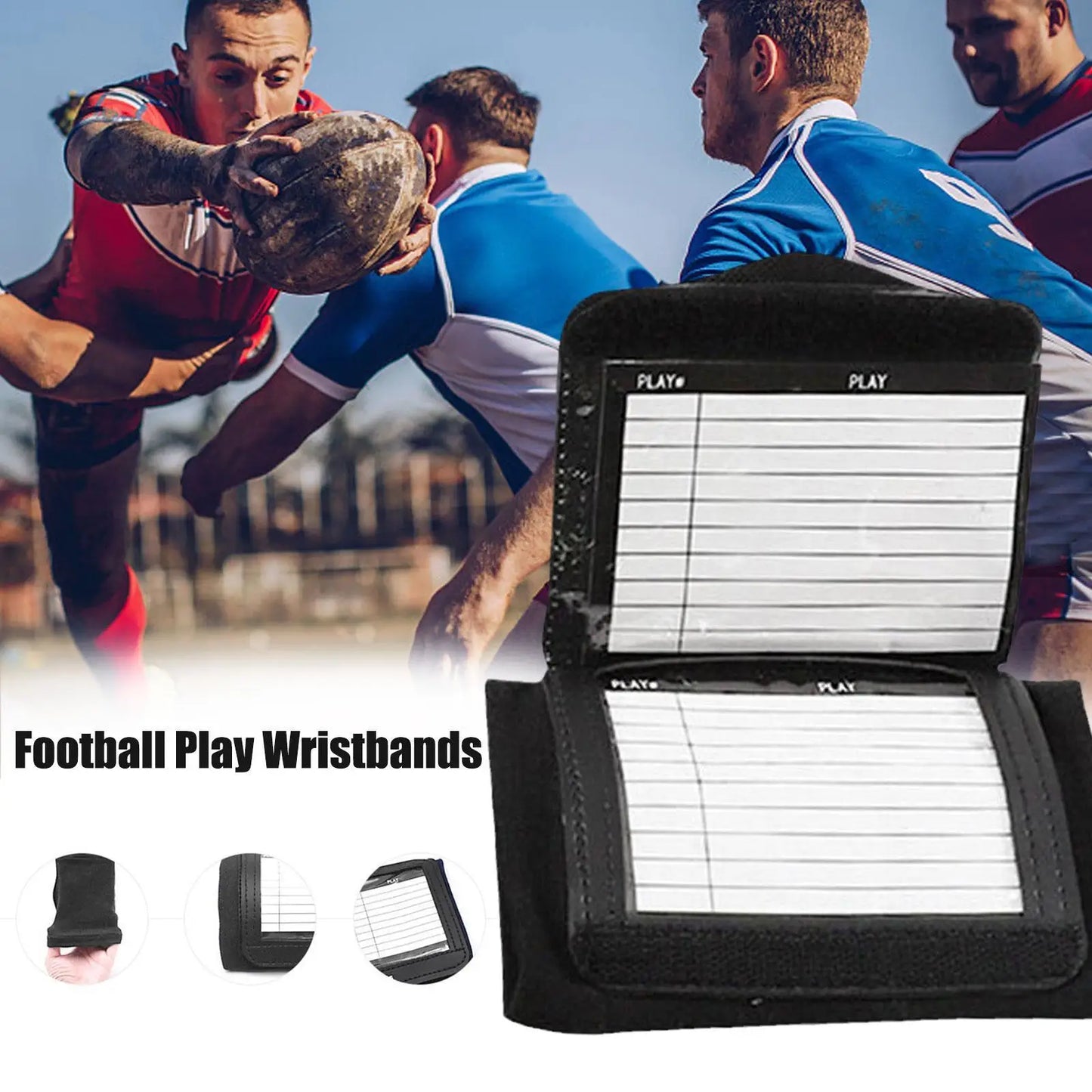 Football Play Wristbands Soccer Quarterback Triple Multi-Sport Insert Armband Wristband Softball Playbook J8J3