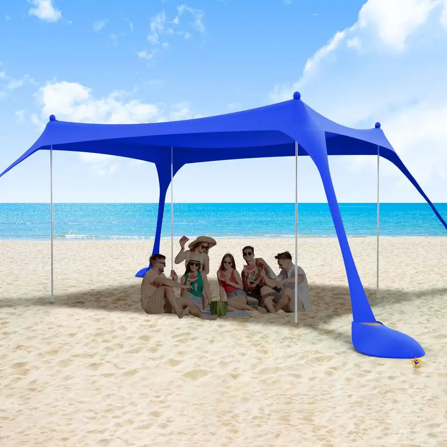 Beach Tent Sun Shelter 10X10FT UPF50 with 4 Aluminum Foldable Poles, Easy Setup Outdoor Shade Canopy for 8 Person, Camping Sun S