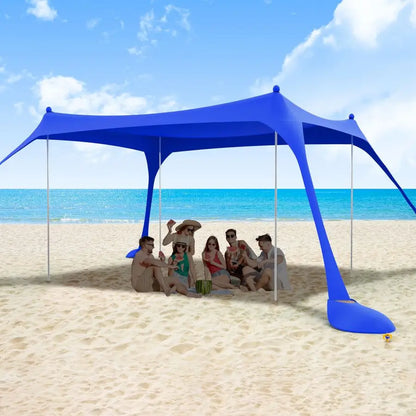 Beach Tent Sun Shelter 10X10FT UPF50 with 4 Aluminum Foldable Poles, Easy Setup Outdoor Shade Canopy for 8 Person, Camping Sun S
