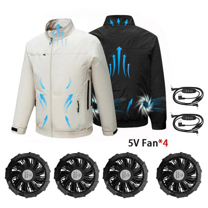 Summer Cooling Jacket Four Hole Fan Clothing Men USB Refrigeration Air Conditioning Clothes Outdoor Labor Protection Workwear