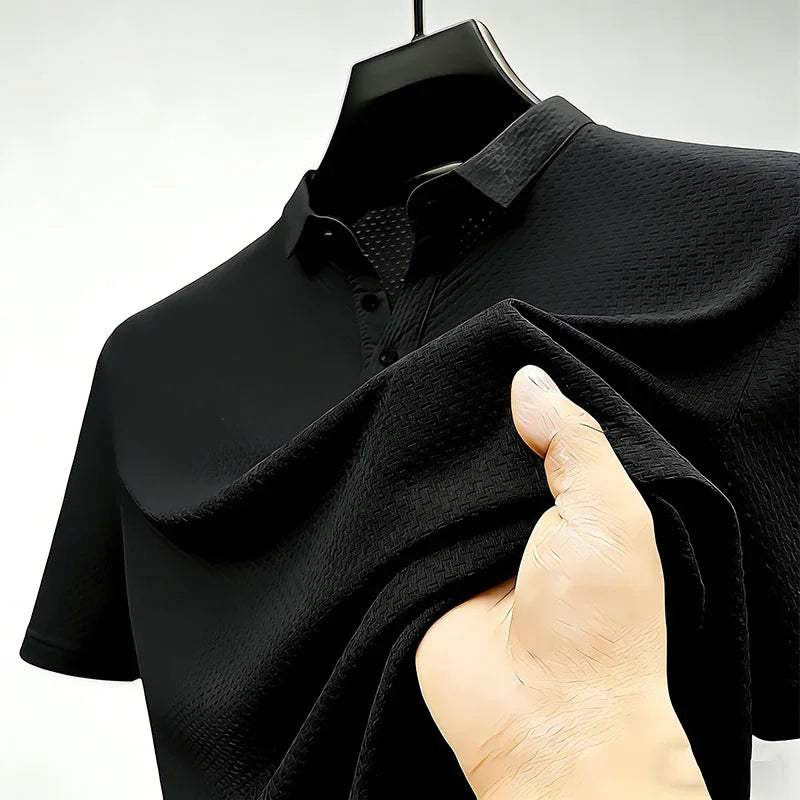 Men's Quick Dry Ice Silk Polo Shirt Short Sleeve Button Placket Jacquard Daily Wear