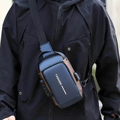 Durable Oxford Fabric Men's Sling Bag - Stylish Motorcycle Crossbody Chest Pack with Phone Pocket, Zip Closure for Daily Commute