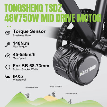 Tongsheng TSDZ8 750W TSDZ2B 500W 250W Motor Kit Mid Drive Torque Sensor Bicycle Engine Electric Bike Conversion Kit BB 68-73mm