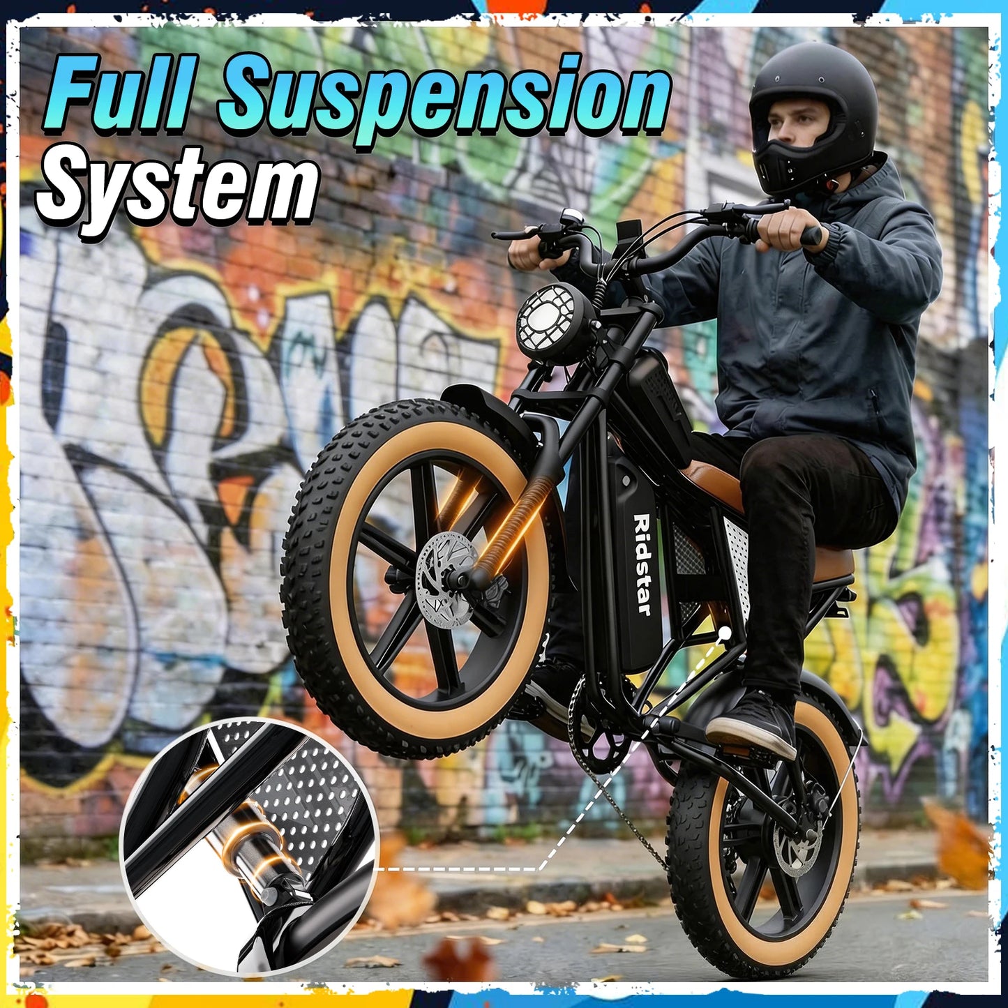 Ridstar LUXELITE30 Motor 1500W Electric Bike for Adults 31 MPH Battery 48V 15.6Ah  20" Electric Dirt Bike 7-Speed